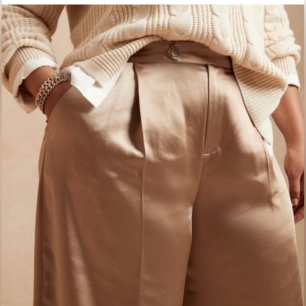 BANANA REPUBLIC FACTORY High-Rise Shine Button-Tab Wide-Leg - Picture 4 of 6